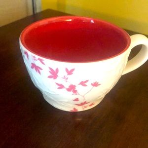 STARBUCKS 2006 Embossed Spring Leaves Coffee Mug Pink Leaf Pattern EUC LIKE NEW